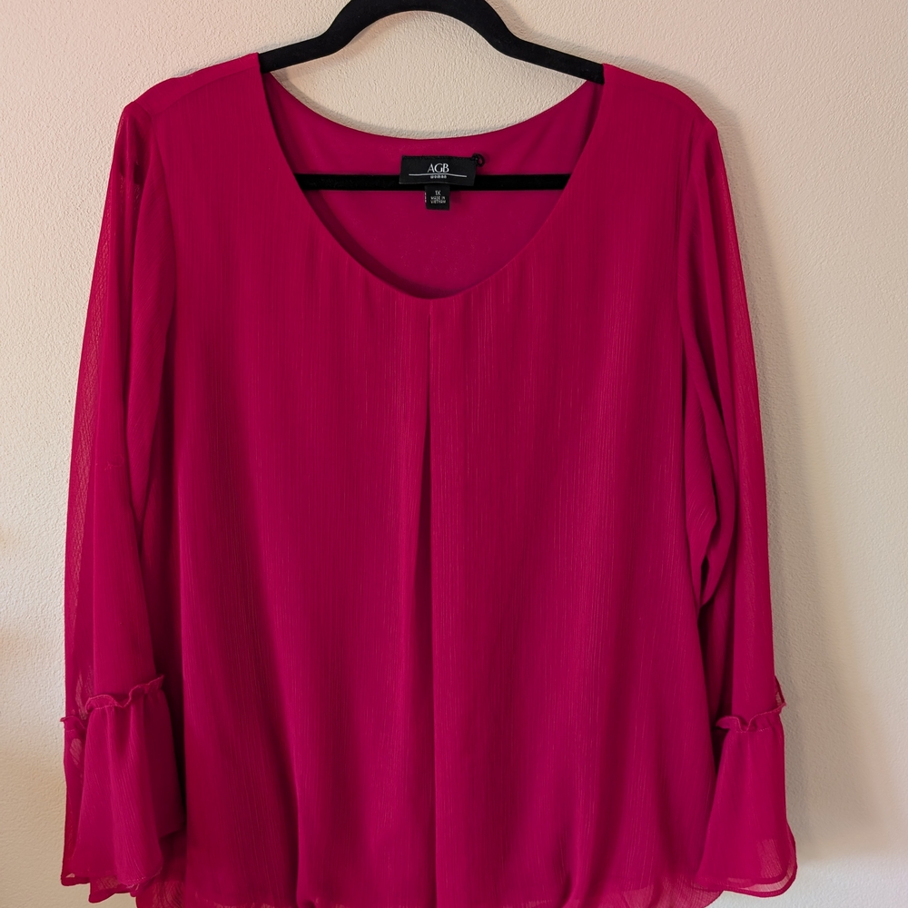 AGB Vibrant Pink Blouse with Flowy Sleeves